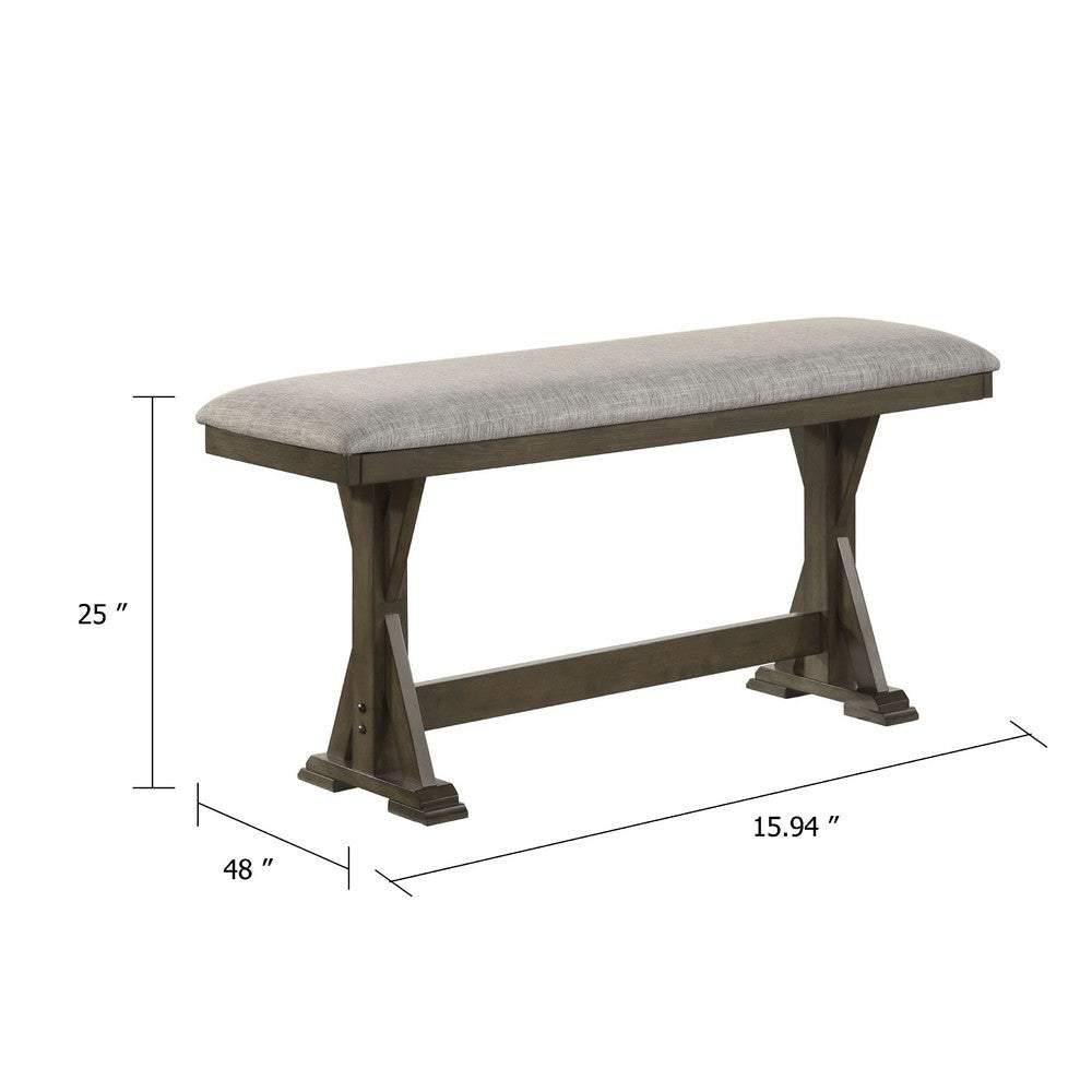Omal Counter Height Dining Bench | Brown-Khaki Wood | Gray Fabric | 48’’ BM340217
