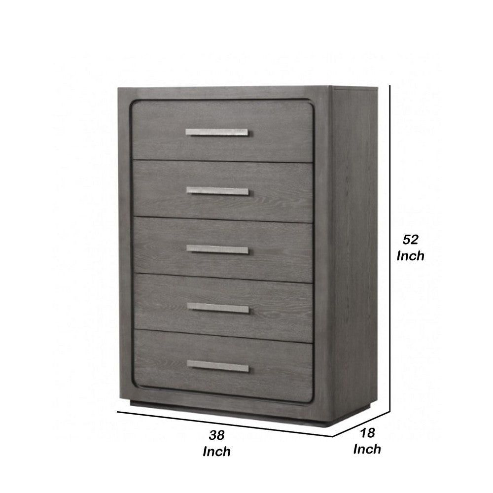 Thorne 5 Drawer Tall Dresser Chest | Warm Gray Solid Wood Vertical Storage BM340224