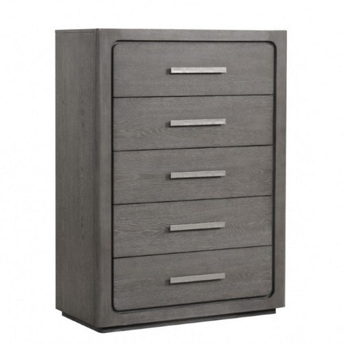 Thorne 5 Drawer Tall Dresser Chest | Warm Gray Solid Wood Vertical Storage