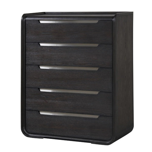 Osko 5 Drawer Tall Dresser Chest | Black Solid Poplar Wood | Steel Trim