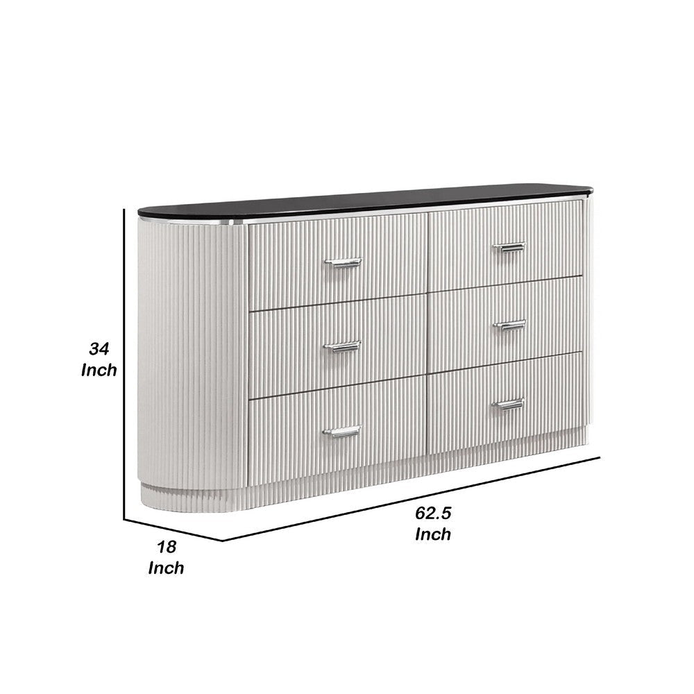Alda 6 Drawer Wide Dresser | Light Gray Solid Wood | Cultured Stone Top BM340233