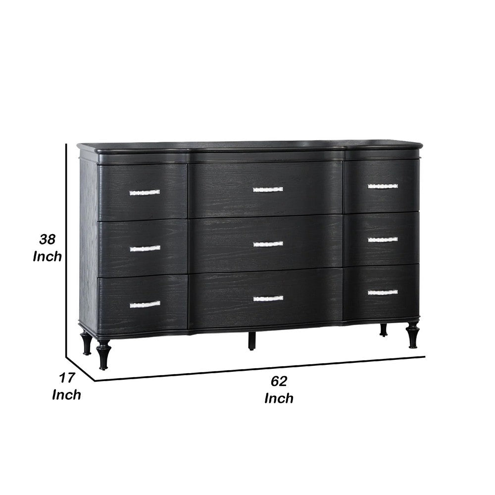 Eleena 6 Drawer Wide Dresser | Black Solid Wood | Acrylic Handles BM340241