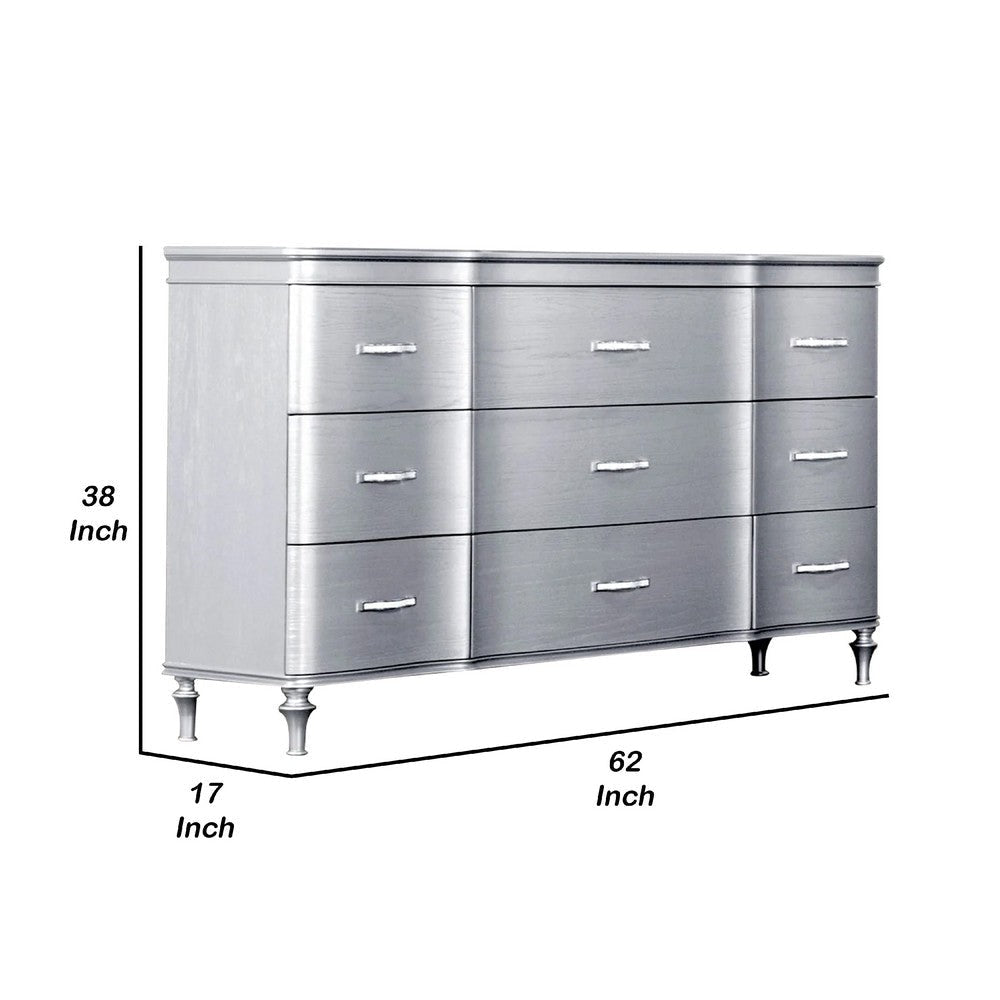 Eleena 6 Drawer Wide Dresser | Silver Solid Wood Frame | Acrylic Handles BM340242
