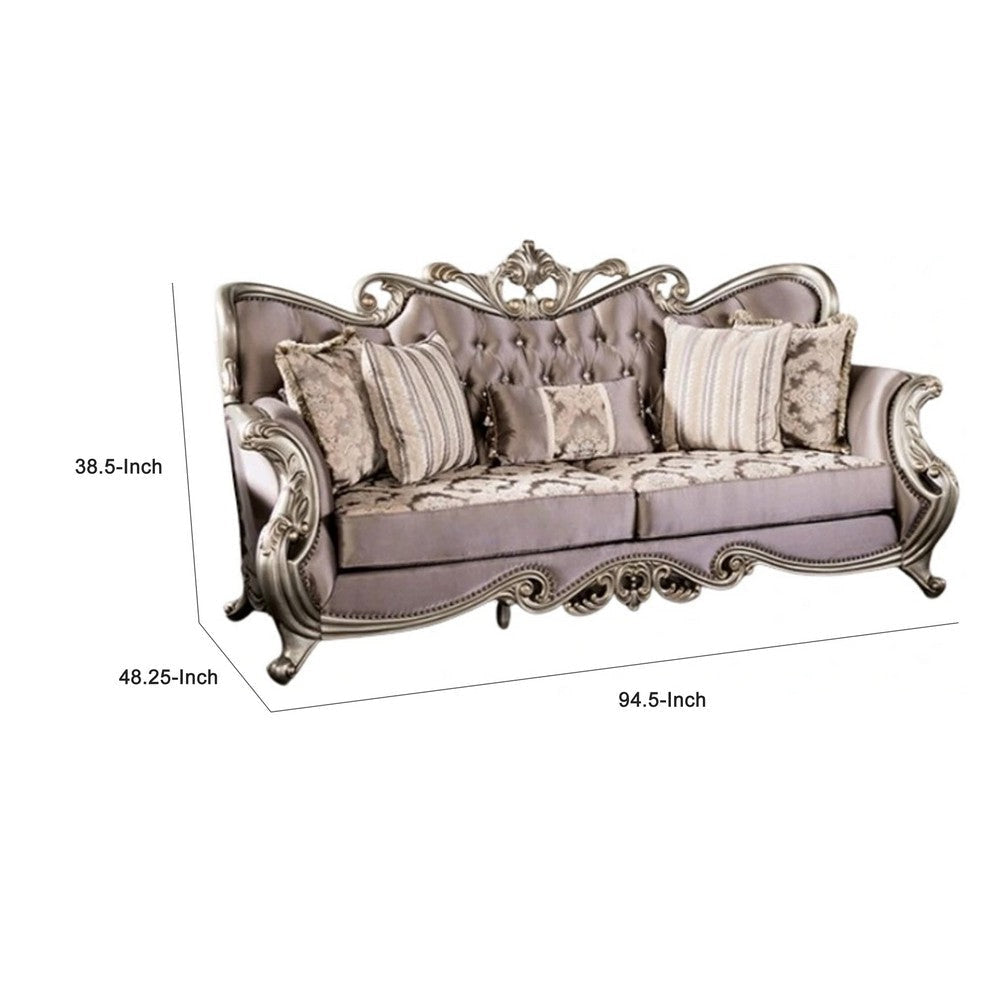 Aboi Sofa | 5 Accent Pillows | Purple Velvet | Carved Details | 95’’
