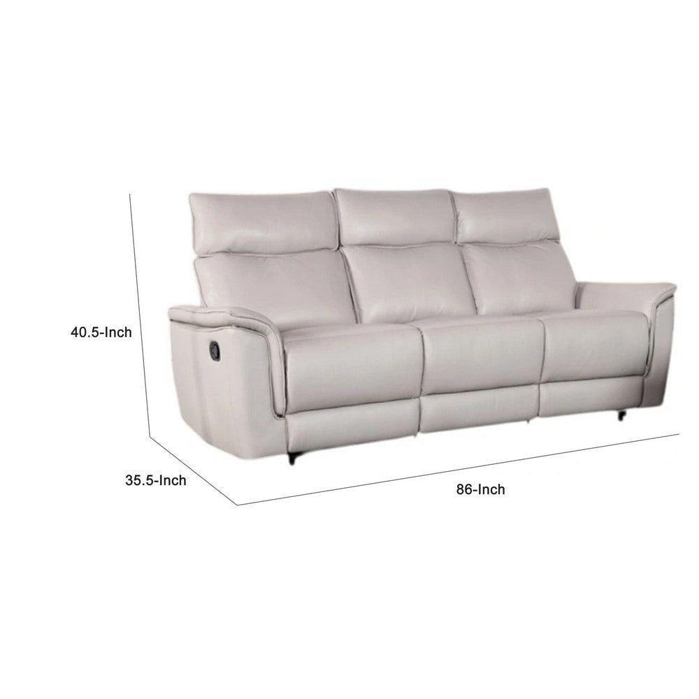Lenne Sofa | Taupe Gray Faux Leather | Manual Reclining Mechanism | 86’’ BM340298
