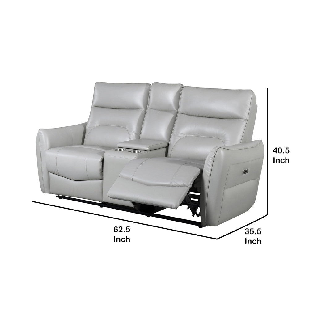 Teren Power Recliner Loveseat | 63’’ | Gray Grain Leather | Cuphoders BM340304