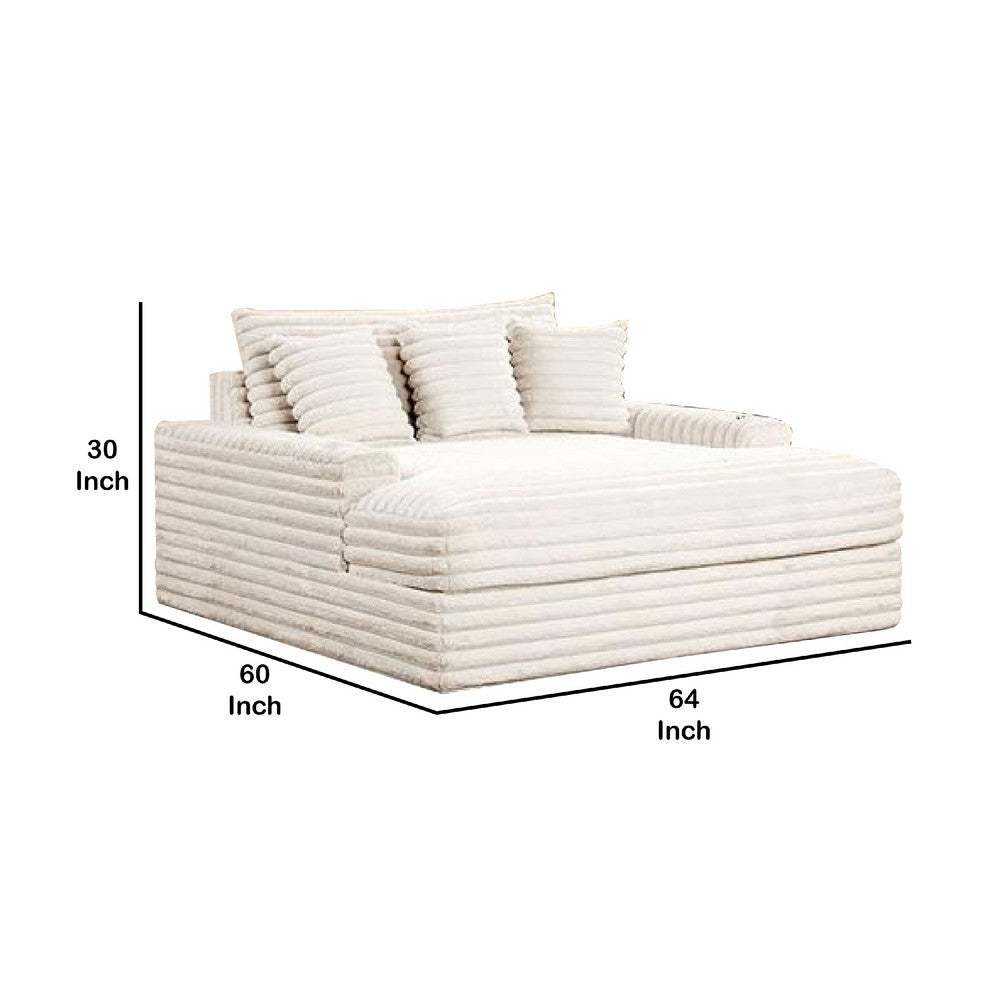 Voyo Oversize Chaise | White Chenille | Track Arms w Cup Holders & USB | 64’’ BM340308