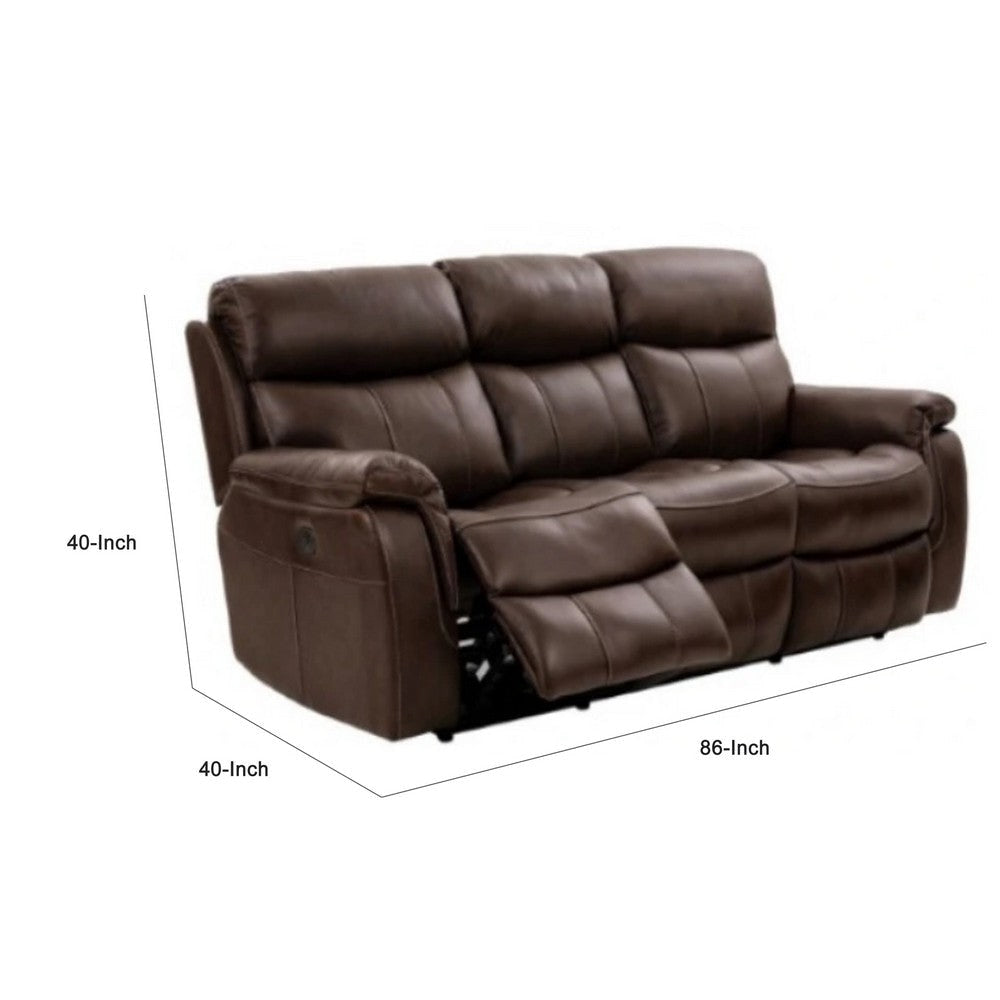 Runy Power Recliner Sofa | Pillowy Brown Top Grain Leather | 86’’ BM340325