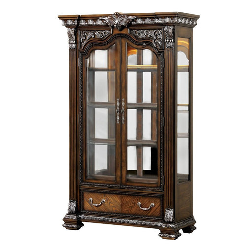 Naddy 81" Curio China Cabinet | 2 Glass Doors 4 Shelves | Brown Solid Wood