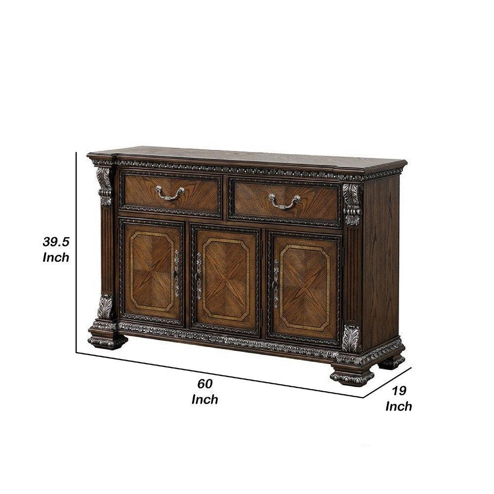 Naddy Brown Sideboard Buffet Console | Ornate Design | Silver Brown | 60’’ BM340331