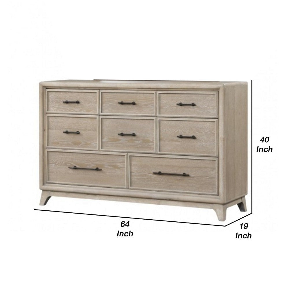 Myna 64’’ Wide Dresser | 8 Drawers | White Oak Veneer | Solid Wood BM340332
