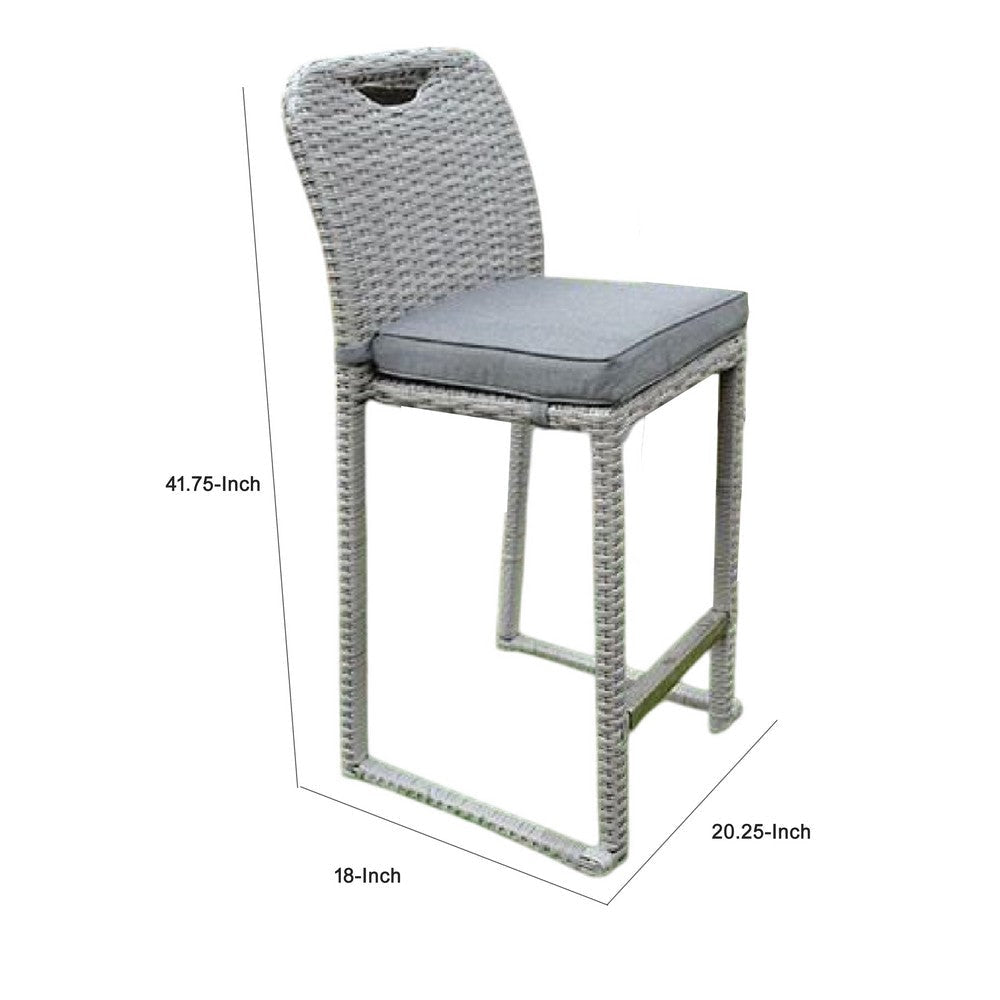 Mio Barstool Chair Set of 6 | Thick Seat Cushion | Gray Wicker Frame BM340340