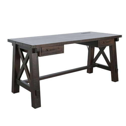 Anva Writing Desk | 58" w Power Plug | Dark Brown Solid Mahogany