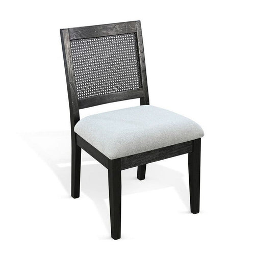 Zemi Dining Chair Set of 2 | Rattan Back | Beige Seat | Black Solid Wood