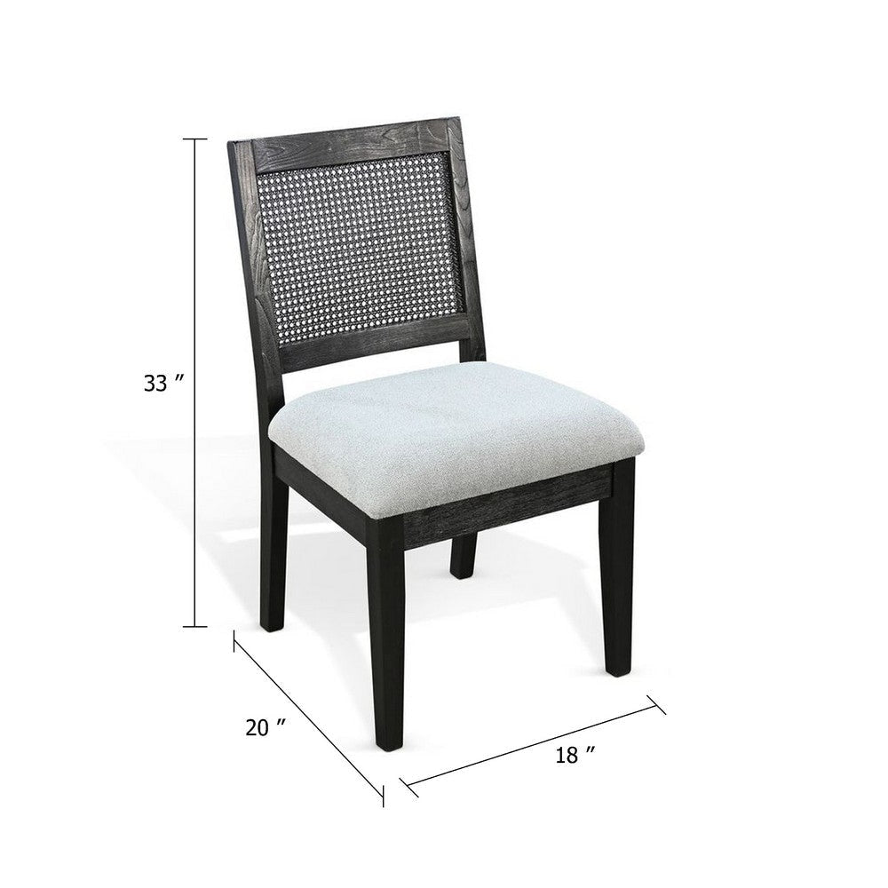 Zemi Dining Chair Set of 2 | Rattan Back | Beige Seat | Black Solid Wood