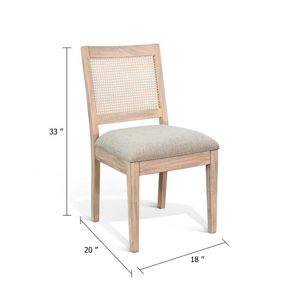 Zemi Dining Chair Set of 2 | Rattan | Beige | Natural Brown Solid Wood