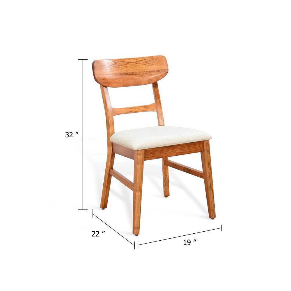 Amy Dining Chair Set of 2 | Curved Back | Beige | Light Brown Solid Wood