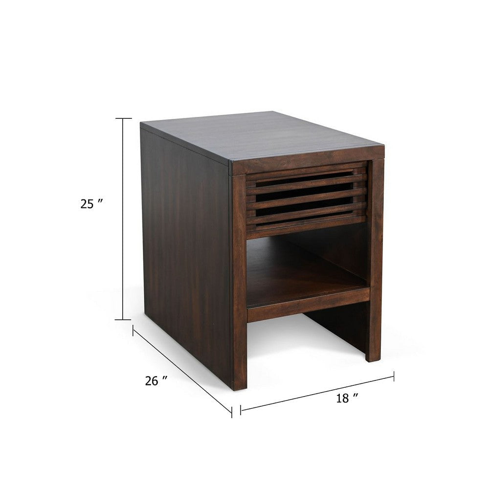 Nero Chair Side Table | Slatted Drawer Front | 26’’ Solid Wood Dark Brown BM340405