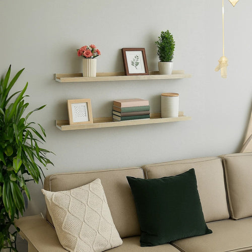 Yuli Wall Shelf Set of 2 | Farmhouse Brown & White | Raised Ledge Design 32’’ BM340442