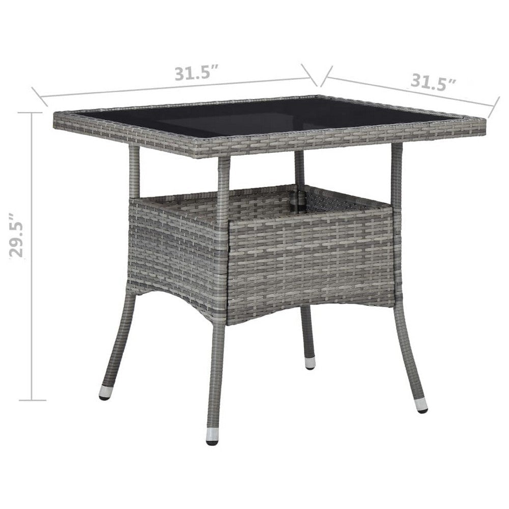 Biwo Outdoor Dining Table | Gray Wicker Rattan | 32’’ Black Tempered Glass BM340446