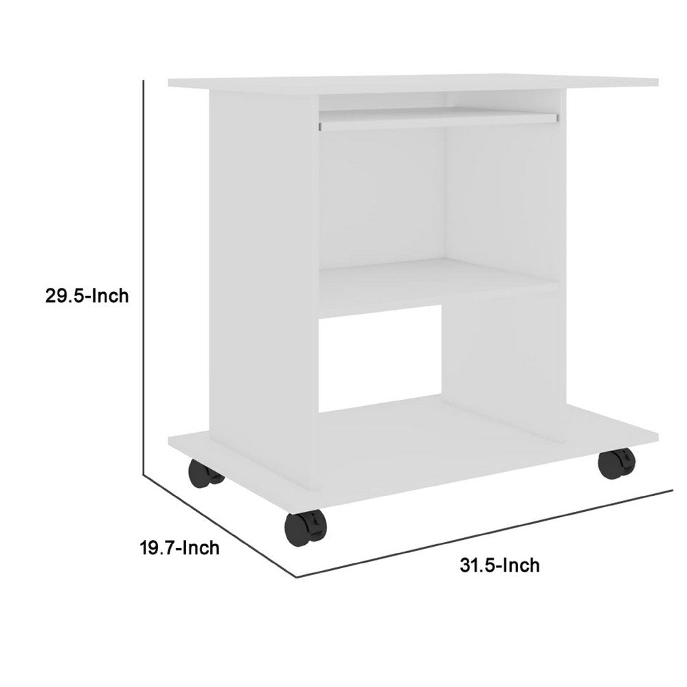 Gulo Computer Desk | 2 Shelves | Keyboard Tray | 32’’ | White Wood BM340448