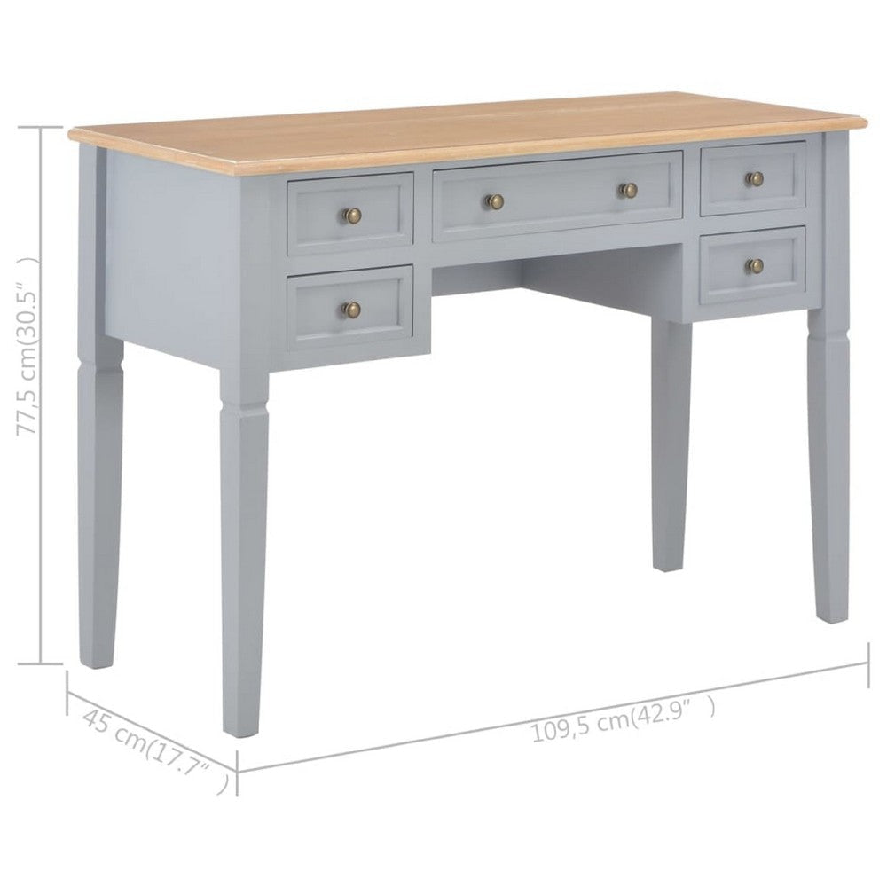 Ryann Writing Desk | 5 Drawers | Gray & Brown Pine Wood | 43’’ BM340469