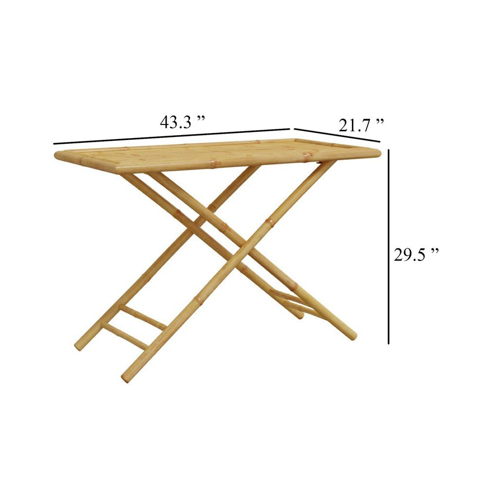 Foldable Outdoor Garden Table | Natural Brown Bamboo Crossed Legs | 43’’ BM340471