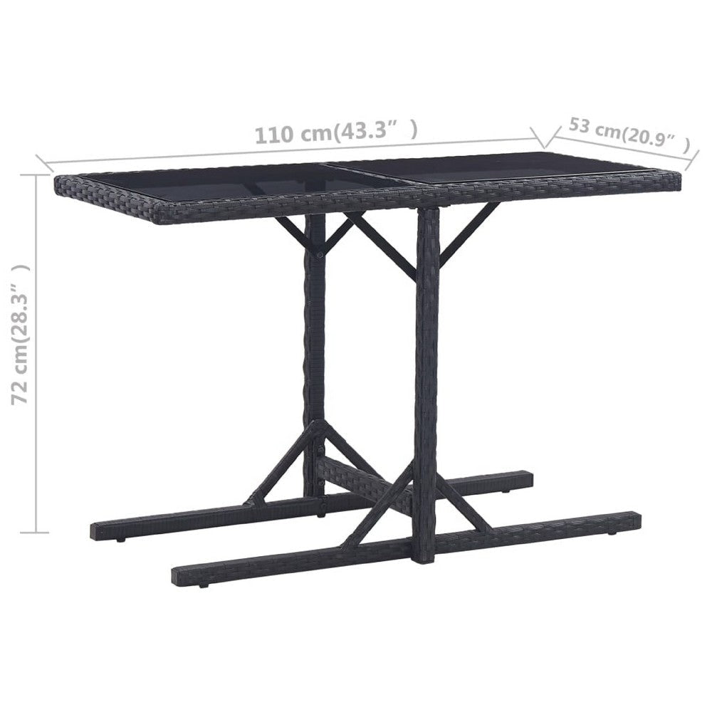 Multipurpose Outdoor Table | Black Poly Rattan | Steel | 43’’ Glass Top BM340474