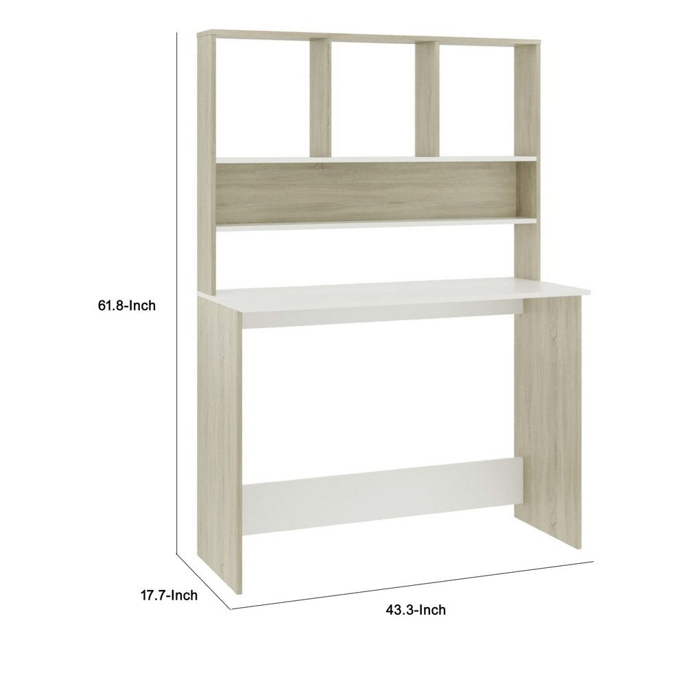 Kira Work Desk with Hutch| 4 Shelves | White Sonoma Wood | 43’’ BM340478