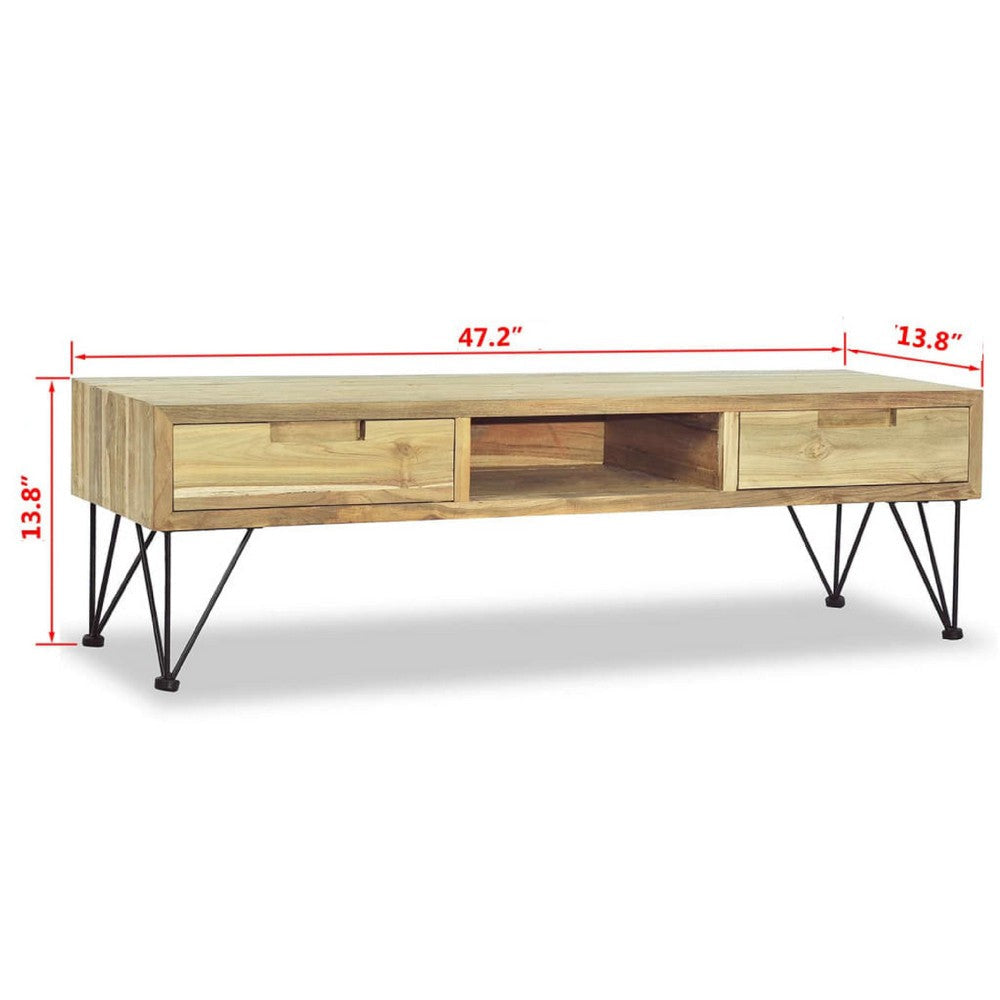 TV Stand Media Cabinet | Natural Teak Wood & Wrought Iron | 47’’ BM340485