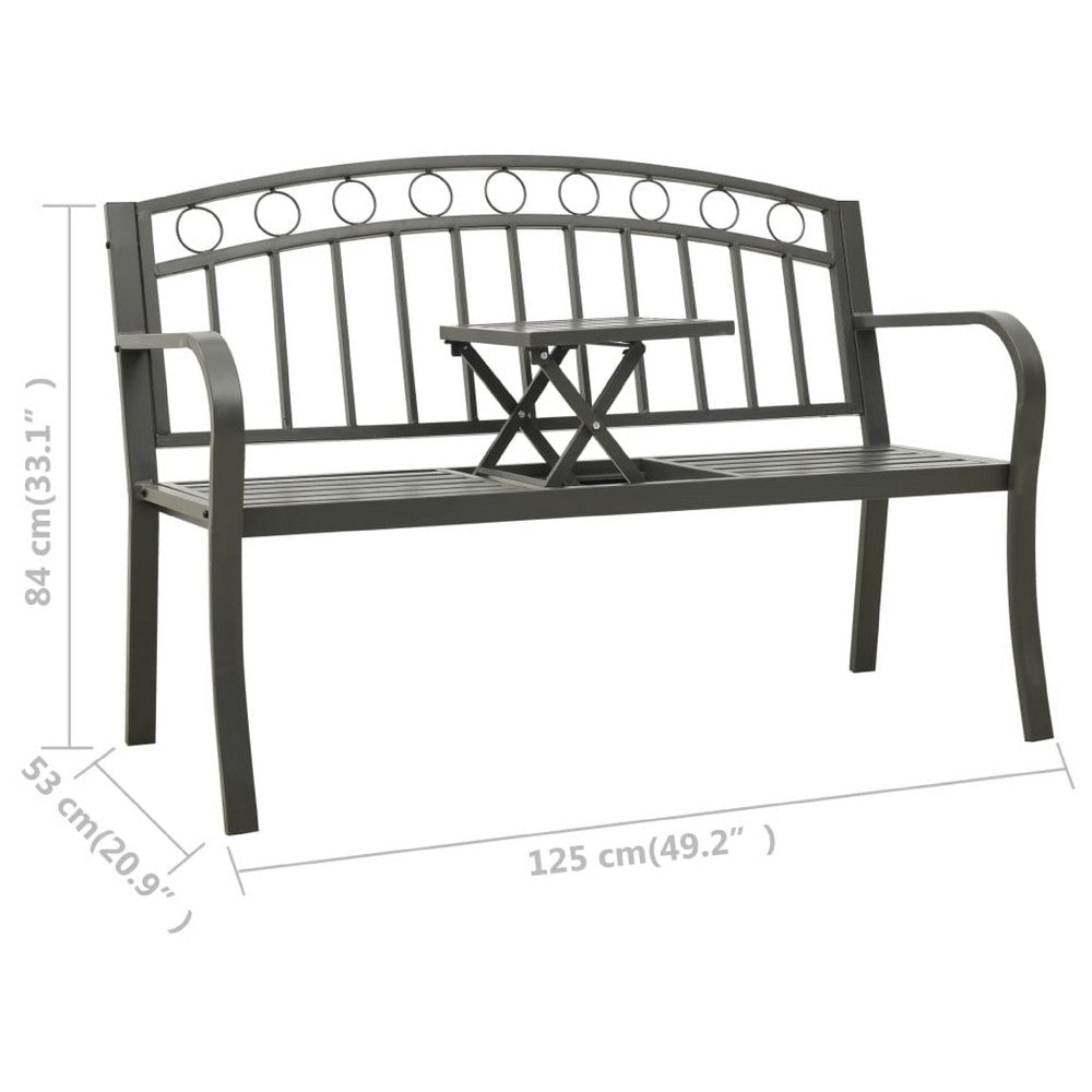 Garden Bench | Gray Powder-Coated Steel | Central Table | 49’’ BM340503