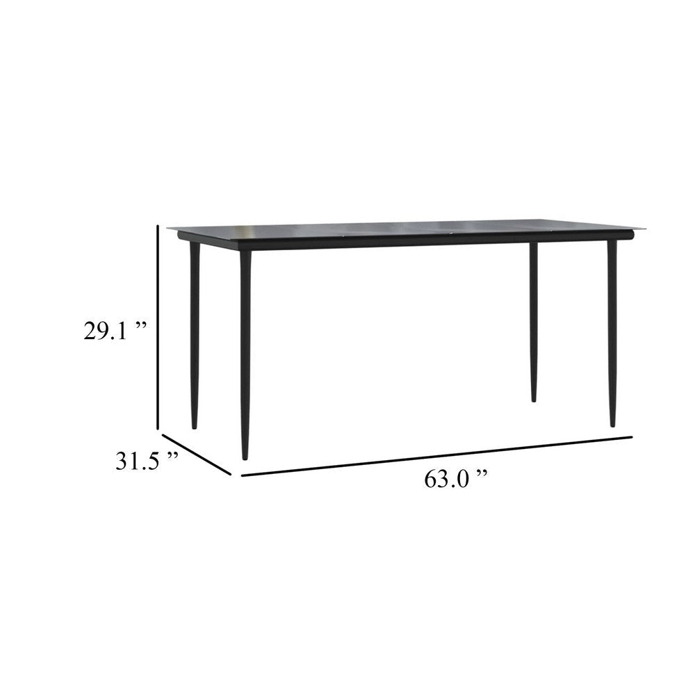 Lizza Outdoor Dining Table | 63’’ Tempered Glass | Black Steel BM340524