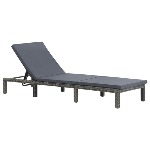 Patio Sun Lounger | Anthracite Gray Poly Rattan | Polyester Cushion 77"