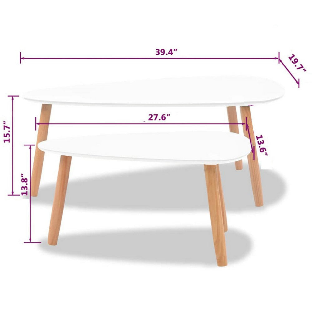 Dose Nesting Coffee Table Set of 2 | White & Brown | Solid Pine Wood BM340556