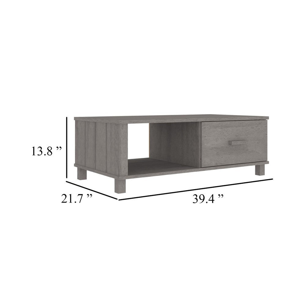 Coffee Table | 1 Drawer & 1 Shelf | Gray Solid Pine Wood | 39’’ BM340569