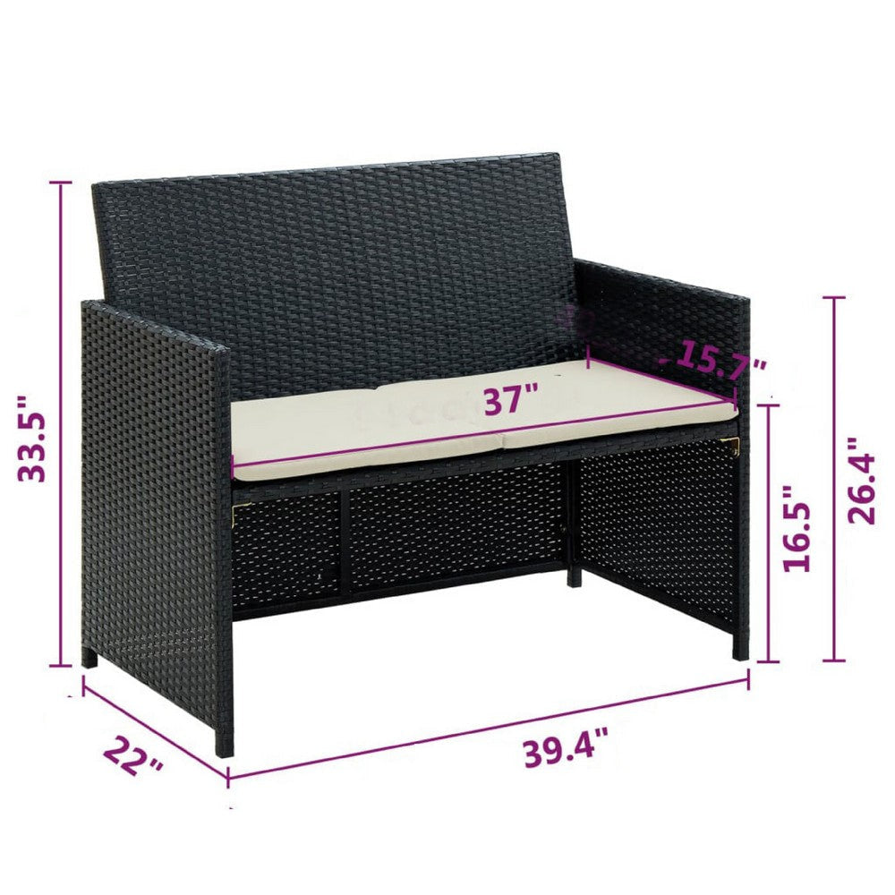 Naha Outdoor Sofa | 39’’ | Black Wicker Rattan Frame | Beige Padded Seat BM340573