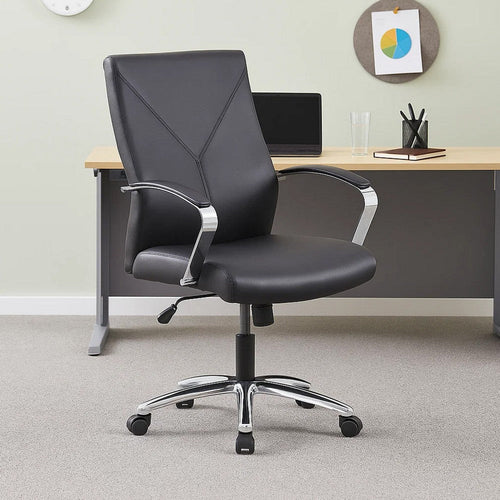 Roe Executive Swivel Chair | High Back Black Faux Leather | Chrome Metal BM340748