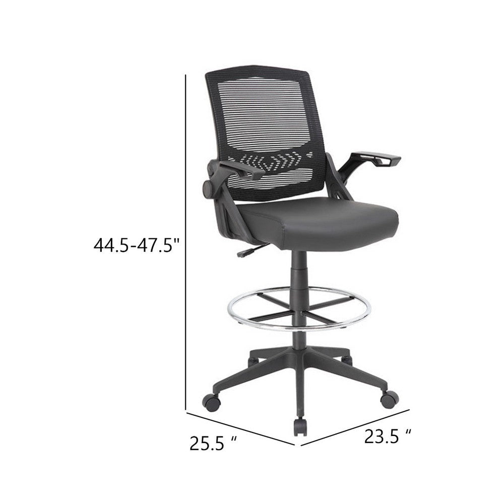 Drafting Stool Chair | Flip-Up Arms | Black Linear Mesh | Chrome Footring BM340771