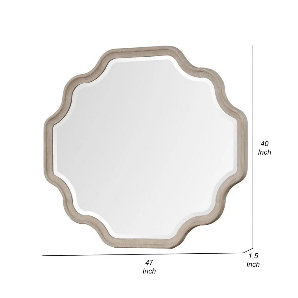 Fea Dresser Mirror | Natural Oak Brown Solid Wood | Scallop Edges | 40x47 BM340841