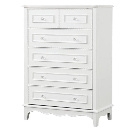 Calpan Tall Dresser Chest | 5 Drawers | Modern White Solid Wood Frame