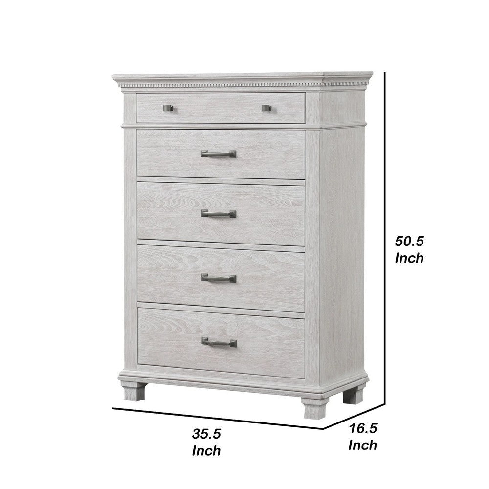 Leyne Tall Dresser Chest | 5 Drawers | Farmhouse Weathered Gray Solid Wood BM340871