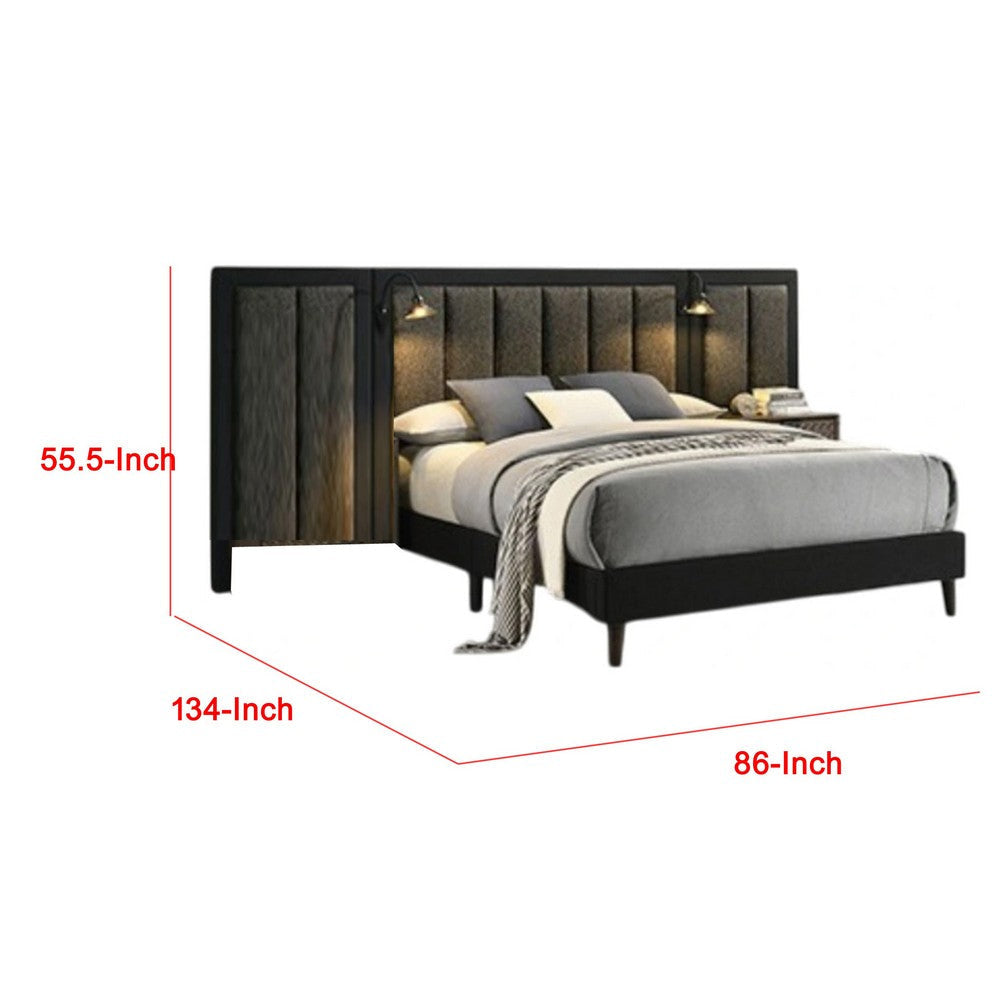 Fel King Size Bed | Rustic Dark Brown Wood | Upholstered Headboard BM340886