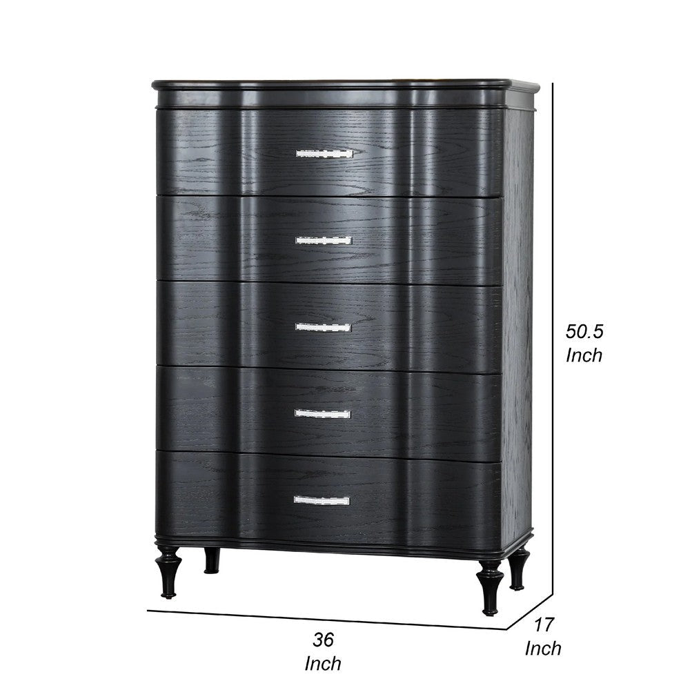 Eleena Tall Dresser Chest | 5 Drawers | Black Solid Wood | Crystal Accents BM340900