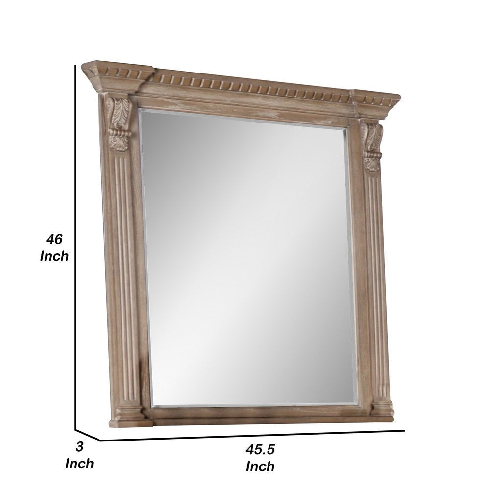 Reven Dresser Mirror | Beveled Glass | Weathered Oak Solid Wood | 46’’ BM340910