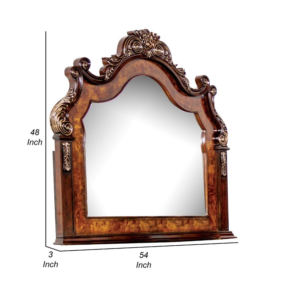 Iliana Dresser Mirror | Beveled Glass | Ornate Oak & Dark Cherry Brown | 48x54 BM340920