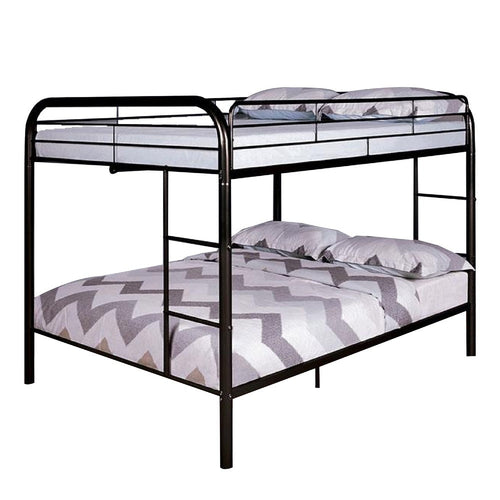 Raina Twin Over Twin Bunk Bed | Silver Metal Frame Attached Side Ladder