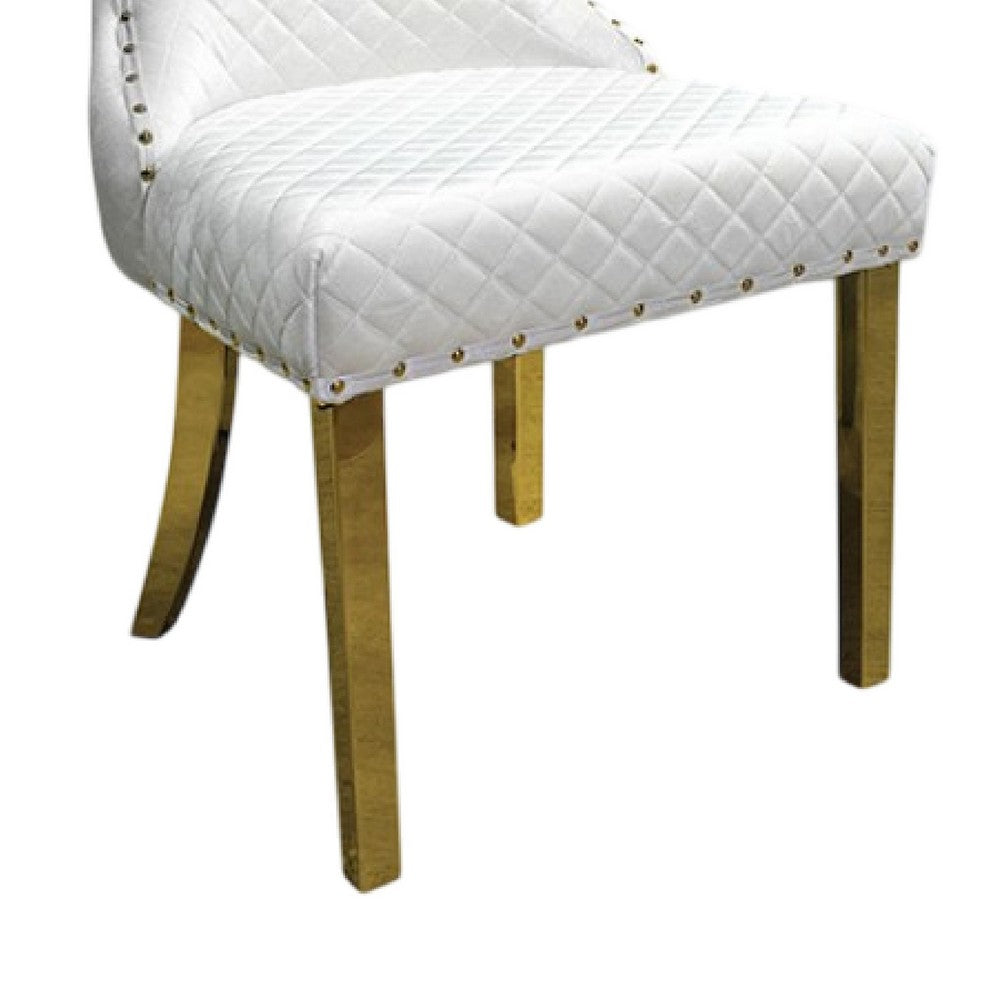 Anova Dining Side Chair Set of 2 | Diamond Pattern White Seat | Gold Leg