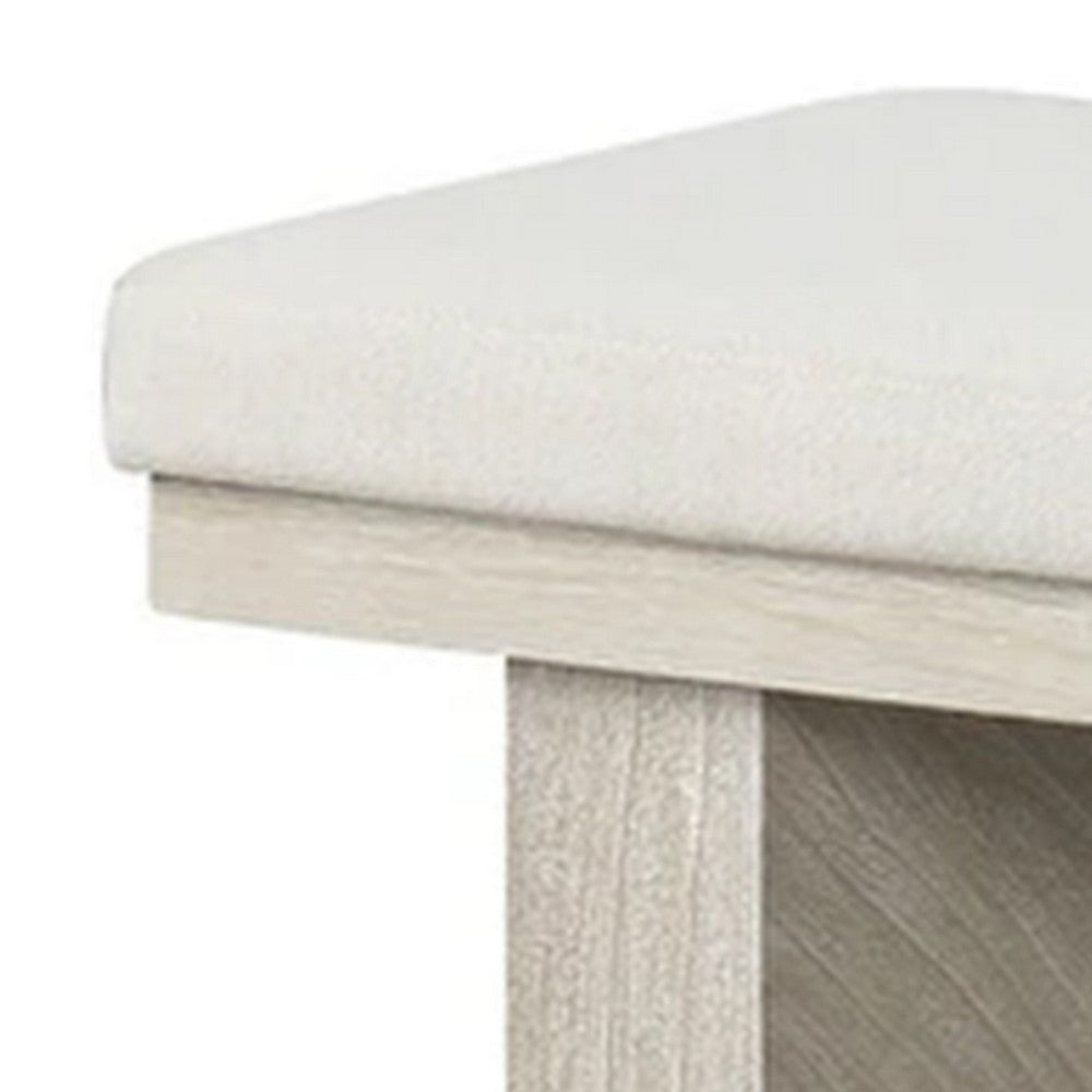 Hagy Dining Bench | 59" | Panel Rubberwood Base | White Fabric Padded Seat