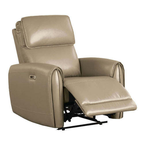 Sily Power Recliner Chair | Flange Trim | Foam Beige Faux Leather Seat