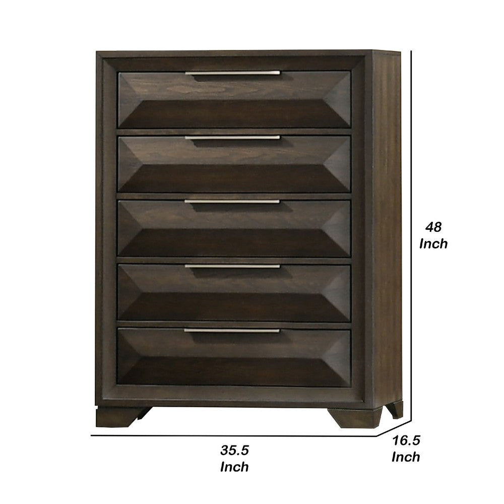 Fema Tall Dresser Chest | 5 Drawer | Nickel Finger Pulls | Espresso Brown BM340988